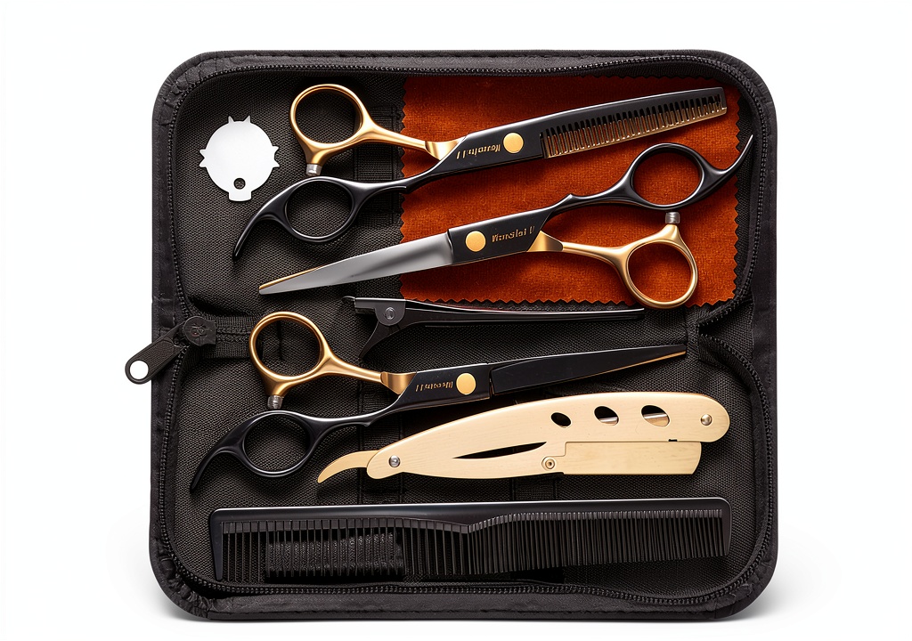 Wenshall titanium hair cutting shears laid out on a salon workstation