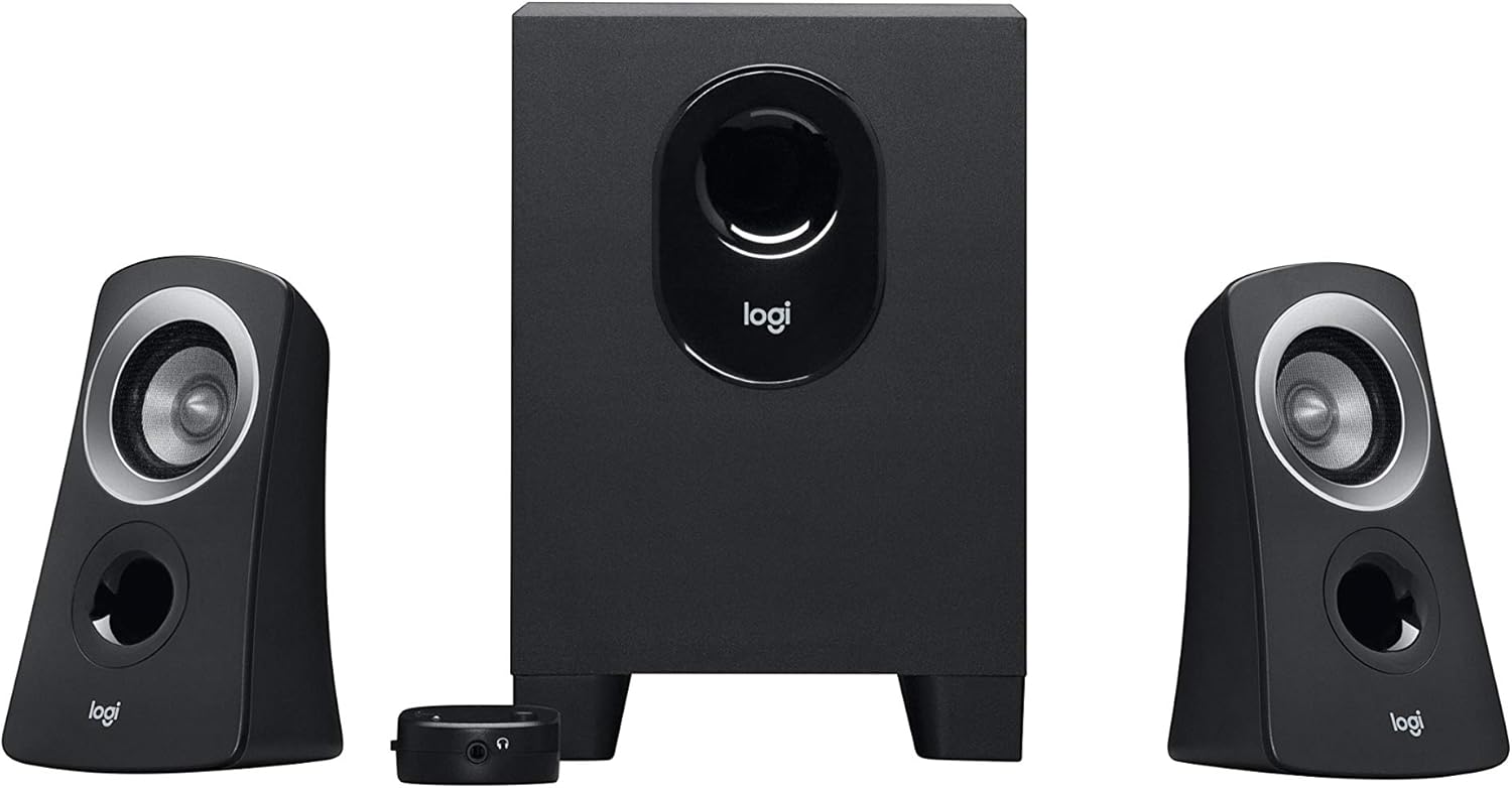 Installing Logitech Z313 Computer Speakers on a wooden desk