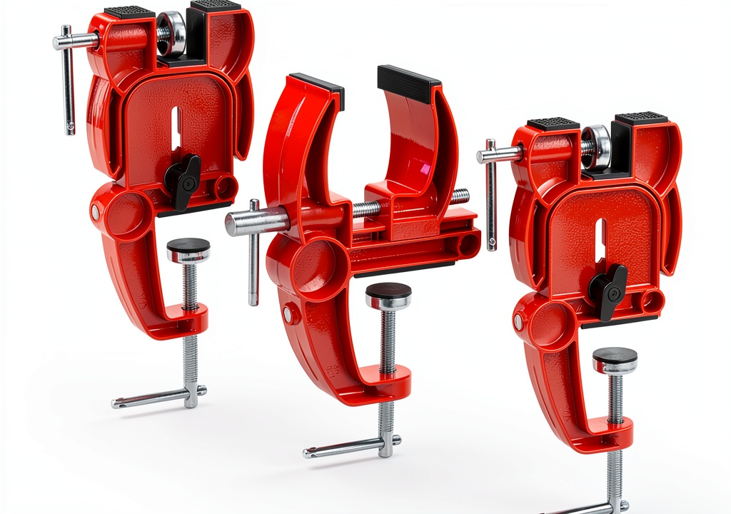 ANCHOM ski clamp set being used on a workshop bench