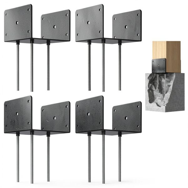 6x6 Concrete Post Base FMhotu Deck Brackets with 3 Anchor Rods-1
