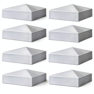 Taiyin 12 Pcs Pyramid White PVC Vinyl Post Top Caps for Deck & Fence-0