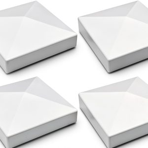 Vinyl Fence Post Cap 4x4 White PVC 4 Pack Pyramid Style by Aiwaiufu-0