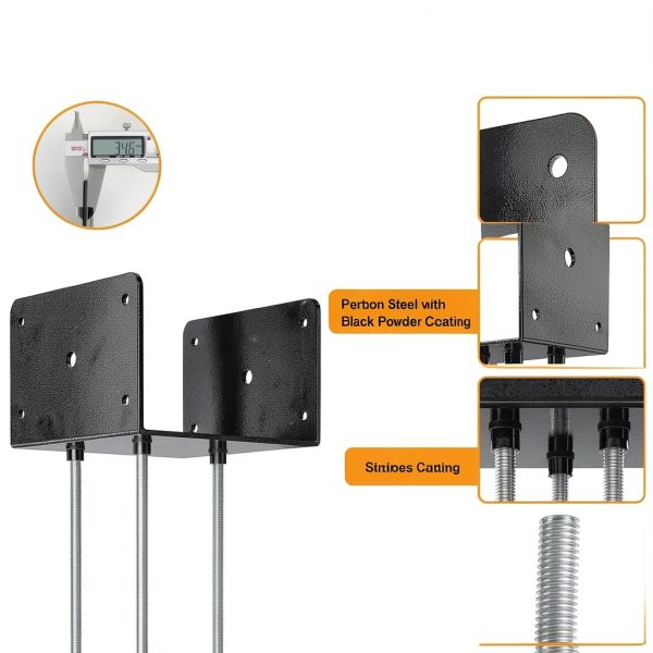 6x6 Concrete Post Base FMhotu Deck Brackets with 3 Anchor Rods-3